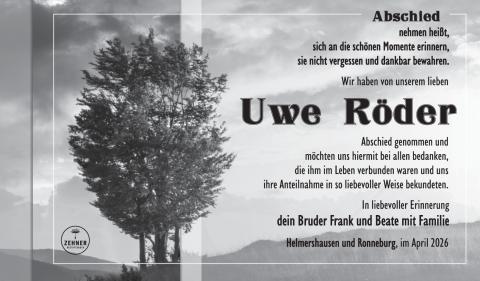 Danksagung Uwe Röder