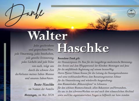 Danksagung Walter Haschke