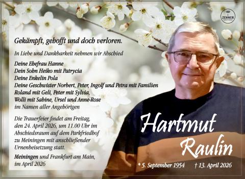 Traueranzeige Hartmut Raulin