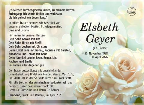 Traueranzeige Elsbeth Geyer