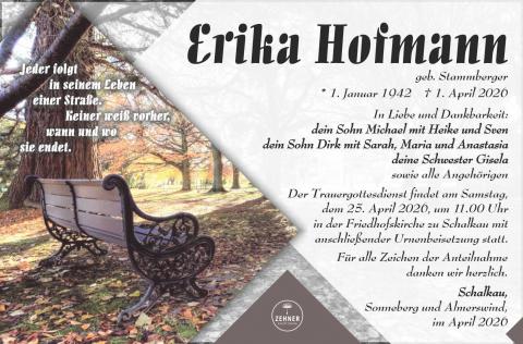 Traueranzeige Erika Hofmann