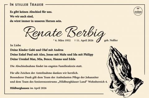Traueranzeige Renate Berbig