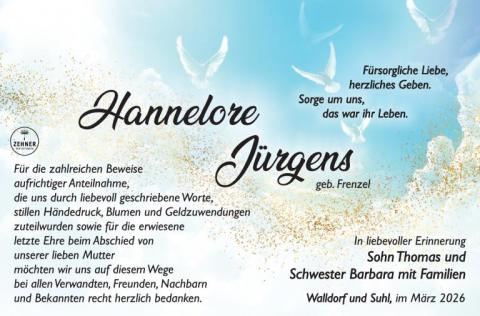 Danksagung Hannelore Jürgens