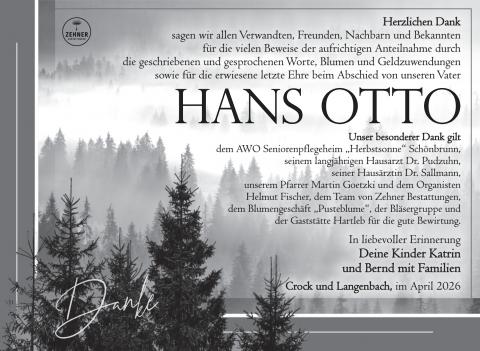 Danksagung Hans Otto