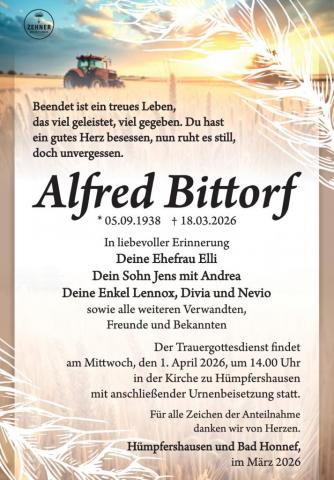 Traueranzeige Alfred Bittorf