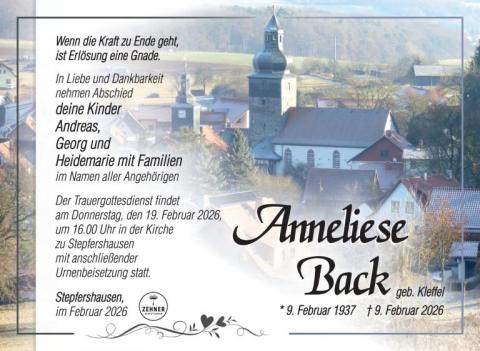 Traueranzeige Anneliese Back