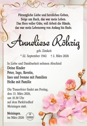 Traueranzeige Anneliese Röhrig