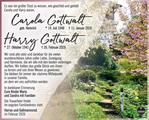 Traueranzeige Carola Gottwalt