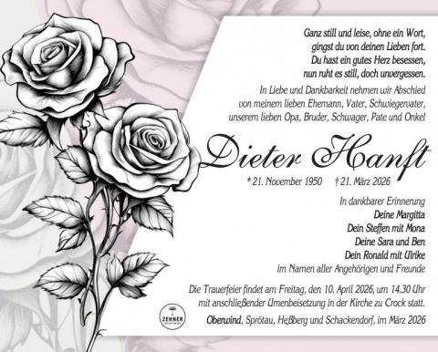 Traueranzeige Dieter Hanft