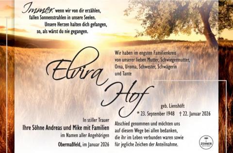 Traueranzeige Elvira Hof