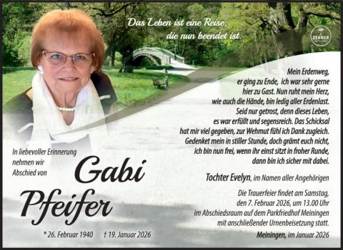 Traueranzeige Gabi Pfeifer
