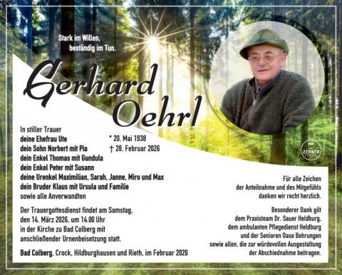 Traueranzeige Gerhard Oehrl