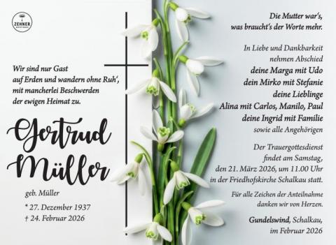Traueranzeige Gertrud Müller