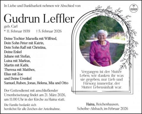 Traueranzeige Gudrun Leffler