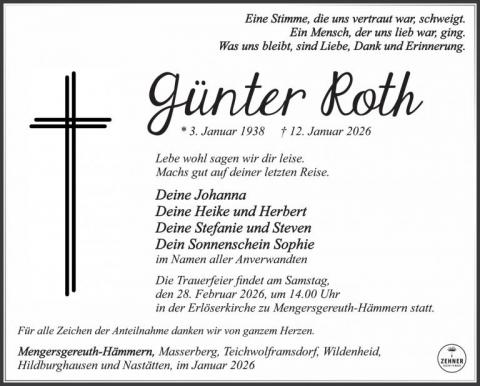 Traueranzeige Günter Roth
