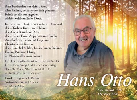 Traueranzeige Hans Otto