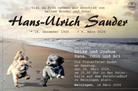 Traueranzeige Hans-Ulrich Sauder