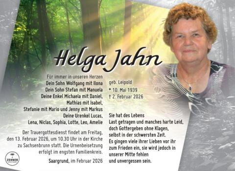 Traueranzeige Helga Jahn