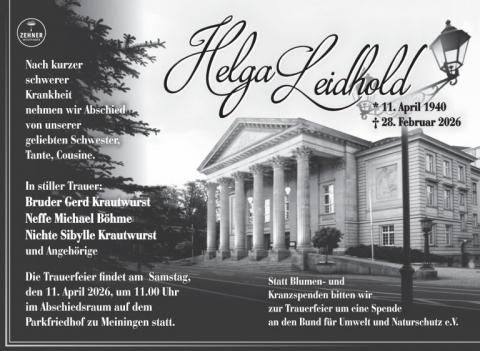 Traueranzeige Helga Leidhold