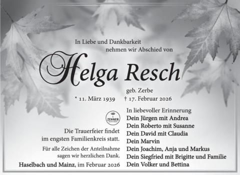 Traueranzeige Helga Resch
