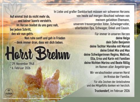 Traueranzeige Horst Brehm