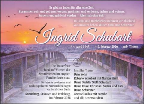 Traueranzeige Ingrid Schubart