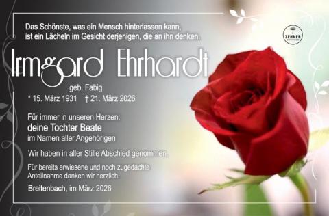 Traueranzeige Irmgard Ehrhardt