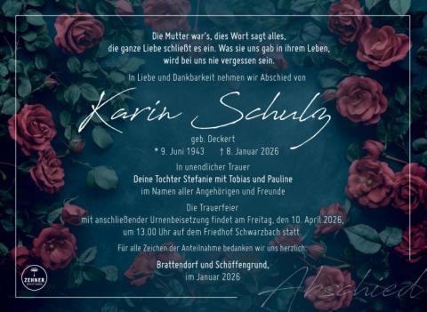 Traueranzeige Karin Schulz