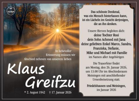 Traueranzeige Klaus Greifzu