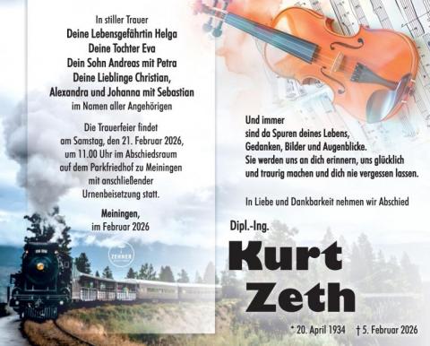 Traueranzeige Kurt Zeth
