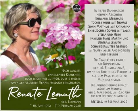 Traueranzeige Renate Lemuth