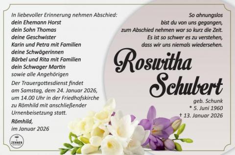 Traueranzeige Roswitha Schubert