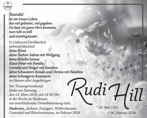 Traueranzeige Rudi Hill