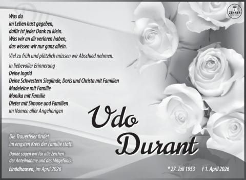 Traueranzeige Udo Durant