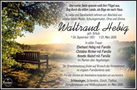 Traueranzeige Waltraud Hebig 