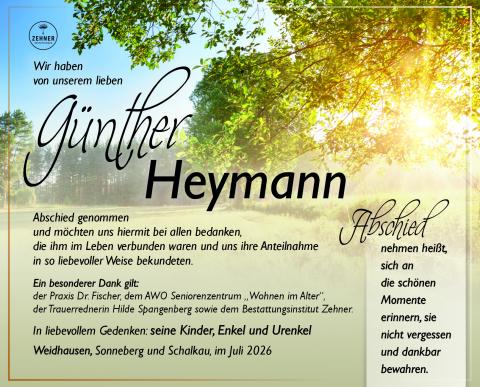Danksagung Günther Heymann