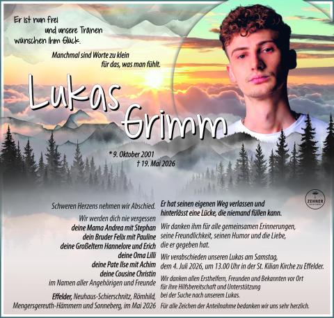 Traueranzeige Lukas Grimm