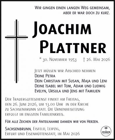 Traueranzeige Joachim Plattner