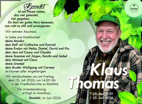 Traueranzeige Klaus Thomas