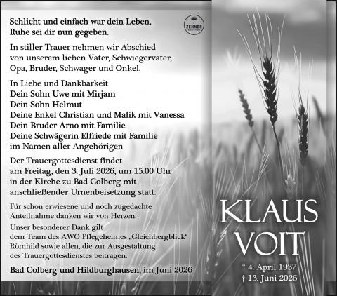 Traueranzeige Klaus Voit