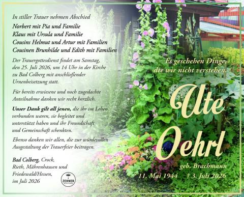 Traueranzeige Ute Oehrl