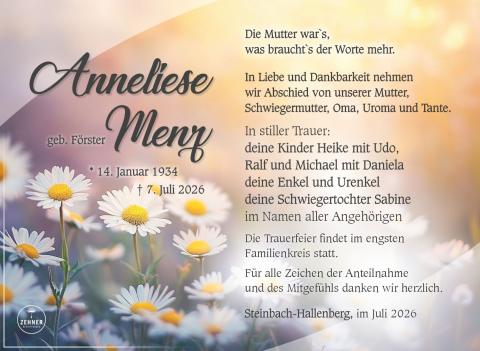 Traueranzeige Anneliese Menz