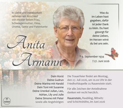 Traueranzeige Anita Armann
