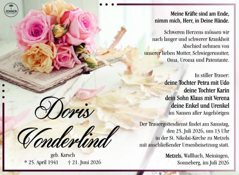 Traueranzeige Doris Vonderlind