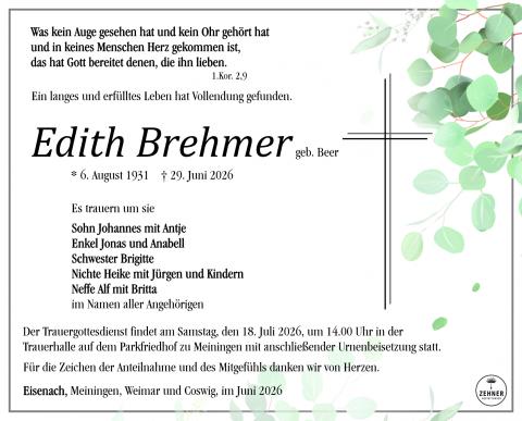 Traueranzeige Edith Brehmer