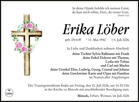 Traueranzeige Erika Löber