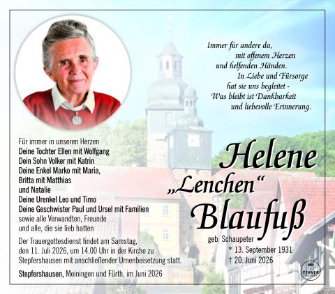 Traueranzeige Helene Blaufuß