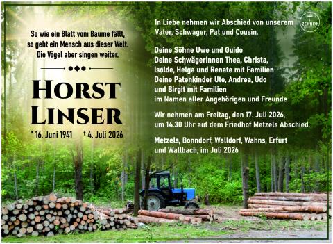 Traueranzeige Horst Linser
