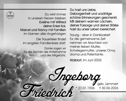 Traueranzeige Ingeborg Friedrich