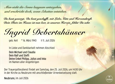Traueranzeige Ingrid Debertshäuser
